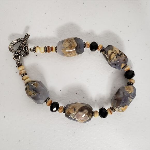 Blue Marbled Chalcedony Nugget Heart Toggle Fashion Bracelet - Picture 3 of 7